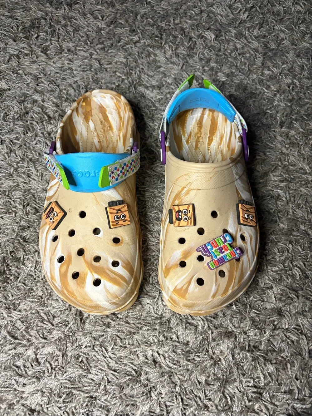 CROCS Kids Swirl Tan Clog with Blue Strap and Charms